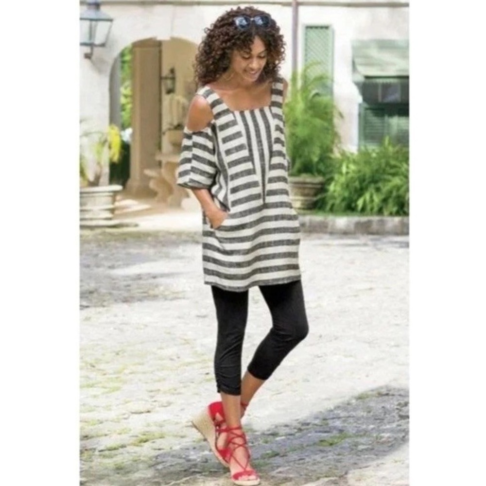 Soft Surroundings Tunic S Striped Linen Blend Coastal Grandmother Lagenlook Boho